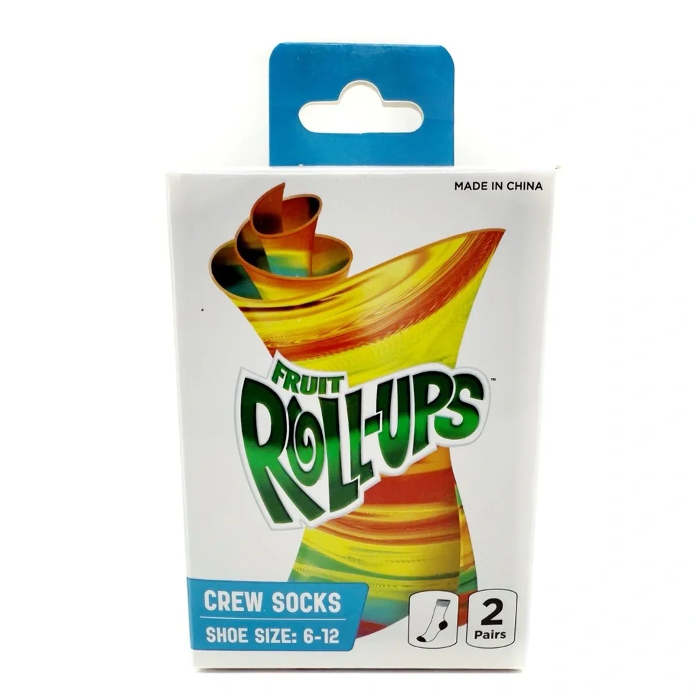 Fruit Roll-Ups Crew Socks Mens Womens 90s Y2K Fun Gift 2 Pairs Blue Yellow Red